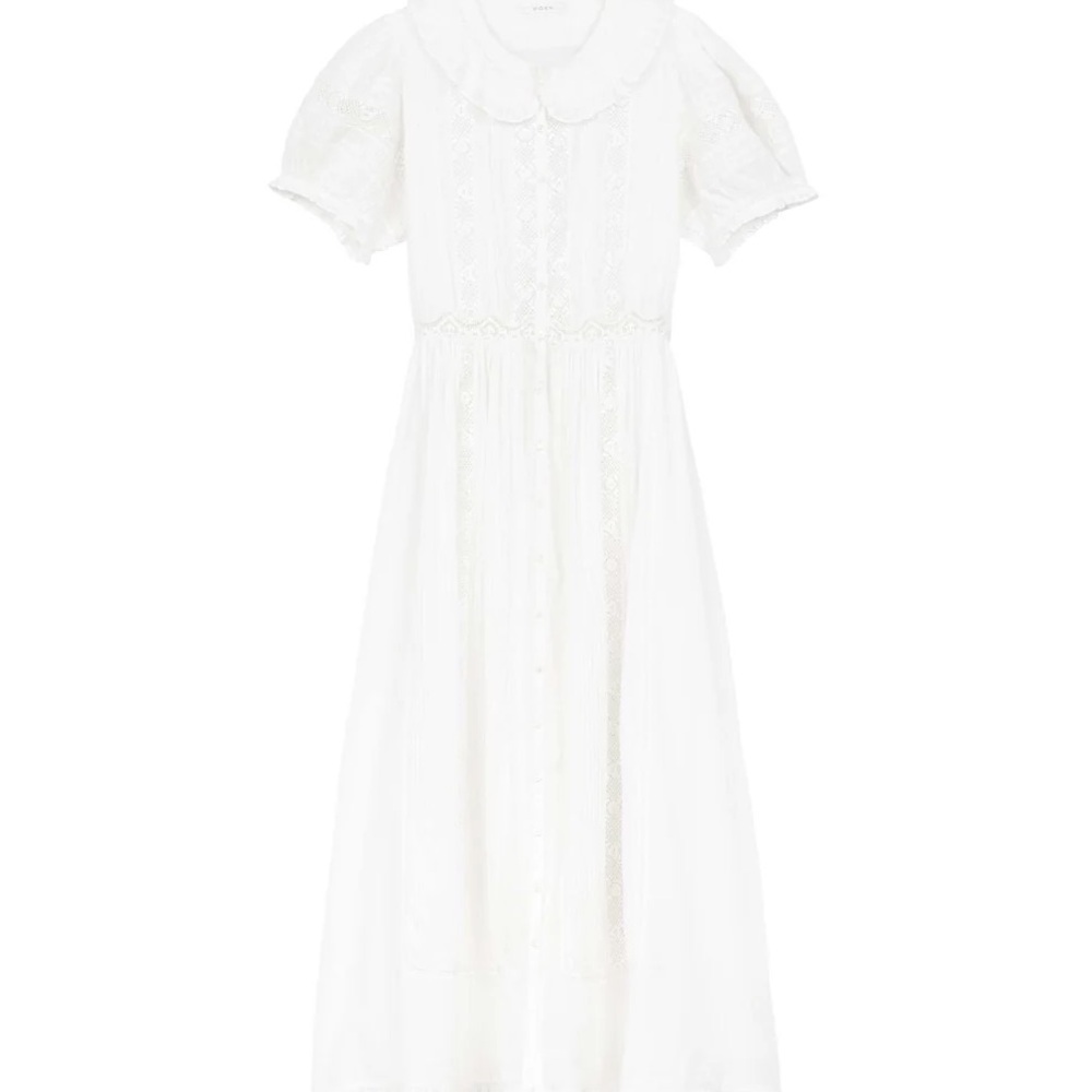 White Lace-Trim Puff Sleeve Dress - Picture 5 of 12